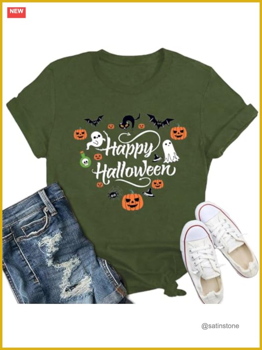 Women's Halloween Ghost Pumpkin Graphic Tee Crew Neck Short Sleeve